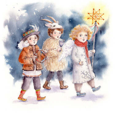 绘画 标题为“Three Holidays” 由Larysa Kaminska, 原创艺术品, 水彩