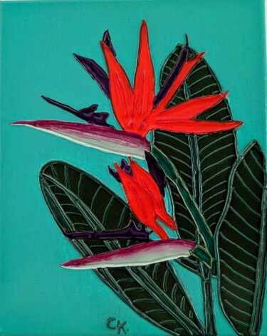 "Oiseaux de Paradis" başlıklı Tablo Cécile Sibille tarafından, Orijinal sanat, Akrilik Ahşap Sedye çerçevesi üzerine monte e…