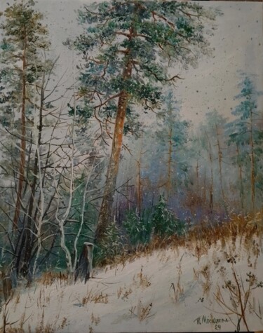 Картина под названием "За снежной пеленой" - Татьяна Москалева, Подлинное произведение искусства, Масло