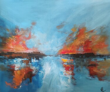 Peinture intitulée "Crépuscule sur le l…" par Marie Line Robert, Œuvre d'art originale, Acrylique Monté sur Châssis en bois
