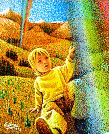 绘画 标题为“L'Arc en ciel et l'…” 由Gerald Groshens, 原创艺术品, 丙烯 安装在木质担架架上