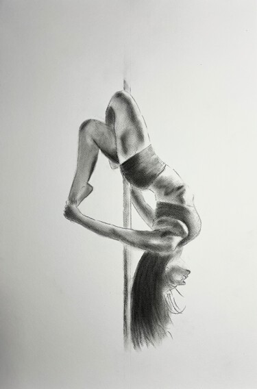 Desenho intitulada "POLE DANCE" por Dominique Cointrel, Obras de arte originais, Carvão