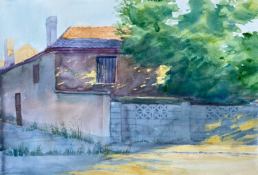 Painting titled "House in the Aftern…" by Katerina Morozova, Original Artwork, Watercolor