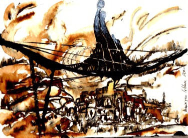 Dessin intitulée "Pont 2" par Dominique Leblanc, Œuvre d'art originale, Encre