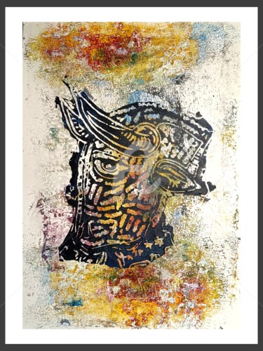 "Tête de Noël" başlıklı Baskıresim Christophe Flaugère tarafından, Orijinal sanat, Linocut