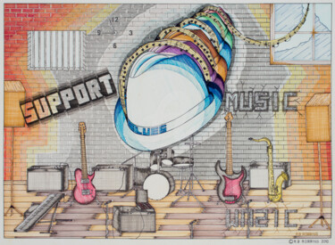 "Blues over Music" başlıklı Tablo Robert Robbins tarafından, Orijinal sanat, Mürekkep