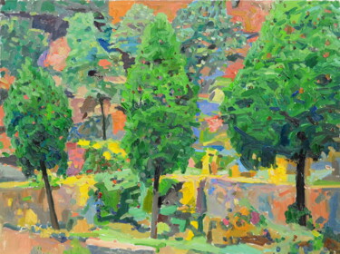 Painting titled "Série : Les monts T…" by Zhen Hao He, Original Artwork, Oil Mounted on Wood Stretcher frame