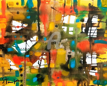 Schilderij getiteld "Summer rain-II" door Stanislav Bojankov, Origineel Kunstwerk, Acryl