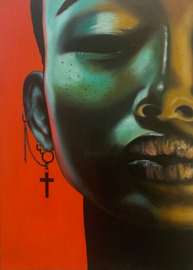 Painting titled "Red" by Nadya Pestikova, Original Artwork, Oil