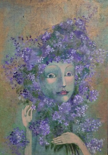 绘画 标题为“Girl in lilac” 由Olga Griunberg, 原创艺术品, 丙烯 安装在纸板上