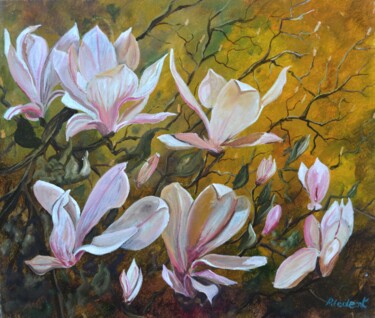 Peinture intitulée "Magnolias  76" par Pol Ledent, Œuvre d'art originale, Huile Monté sur Châssis en bois