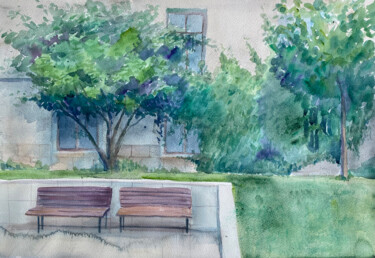 绘画 标题为“Benches in the summ…” 由Katerina Morozova, 原创艺术品, 水彩