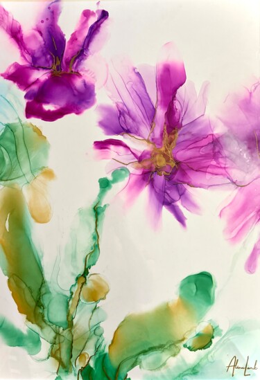 "Flowers" başlıklı Tablo Alina Lark tarafından, Orijinal sanat, Mürekkep Plastik cam üzerine monte edilmiş