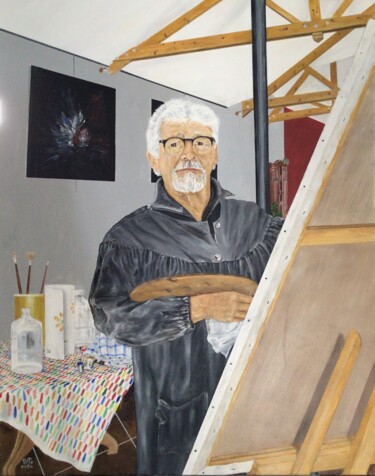 Malerei mit dem Titel "Autoportrait au mir…" von Alain Peyrou, Original-Kunstwerk, Öl