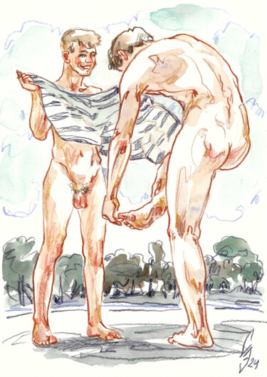 To help a friend Zeichnungen mit dem Titel "To help a friend" von Sergey Sovkov, Original-Kunstwerk, Aquarell