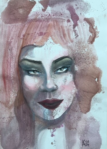 Peinture intitulée "A woman with cunning" par Katerina Anchugova, Œuvre d'art originale, Aquarelle