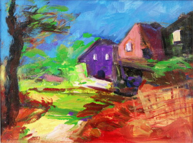 Pittura intitolato "Les maisons étonnées" da Victorine Follana, Opera d'arte originale, Acrilico