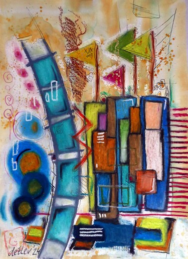 Malerei mit dem Titel "RIVERBOW" von Detlev Eilhardt, Original-Kunstwerk, Aquarell