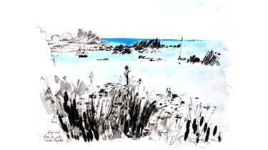 Entrée du Port de Trégastel - Bretagne côte Nord Drawing titled "Entrée du Port de T…" by Serge Le Poulennec, Original Artwork, Ink Mounted on Cardboard