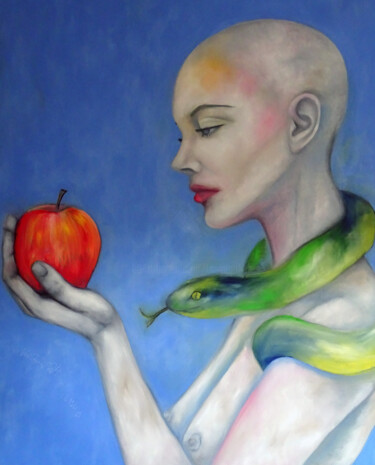 Painting titled "EVA with apple" by Tanya Galstian, Original Artwork, Oil