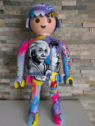 Scultura intitolato "Playmobil Albert Ei…" da Cedric Lopez, Opera d'arte originale, Acrilico