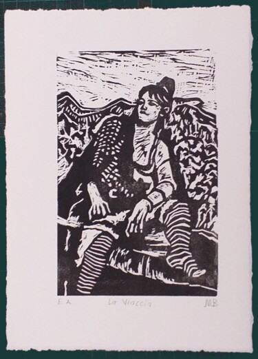 Prenten & gravures getiteld "La Viaccia 1" door Maurice Boulogne, Origineel Kunstwerk, Linosnede