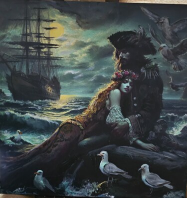 Pittura intitolato "The Pirate at  Sea" da Tambrey Jolenia, Opera d'arte originale, Acrilico Montato su Telaio per barella i…