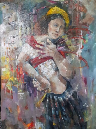 Pittura intitolato "Fata cu basc galben" da Angela Bruma, Opera d'arte originale, Olio Montato su Telaio per barella in legno