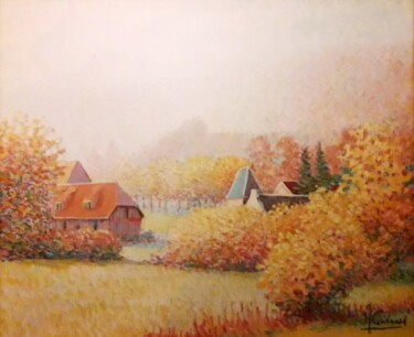 Peinture intitulée "Village près d'Honf…" par Jm Guenard, Œuvre d'art originale, Huile
