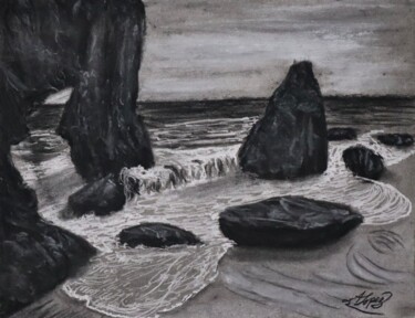 Dibujo titulada "Ocean's embrace" por Alicia Lopez, Obra de arte original, Carbón