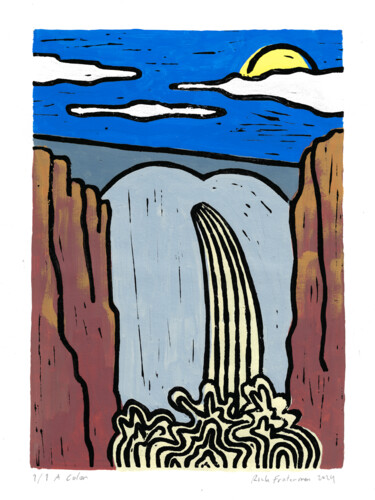 The Dam of Buttville (Original Linocut Print on Paper 005) Estampas & grabados titulada "The Dam of Buttvill…" por Rick Fraterman, Obra de arte original, Linograbados Montado en Otro…