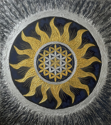 The energy picture. The Sun and the Flower of life Painting titled "The energy picture.…" by Léa Vi, Original Artwork, Acrylic Mounted on Wood Stretcher frame
