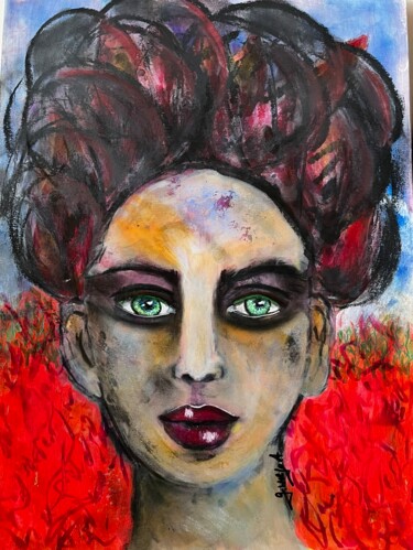 Pintura titulada "Woman Green Eye" por Gaby Wolfert, Obra de arte original, Acrílico