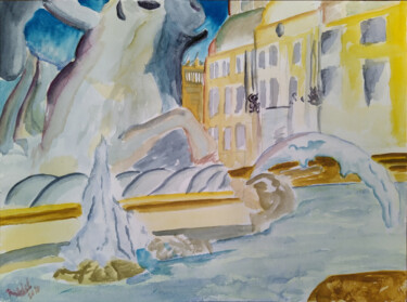 Peinture intitulée "Wittelsbacherbrunne…" par Paul Riedel, Œuvre d'art originale, Aquarelle