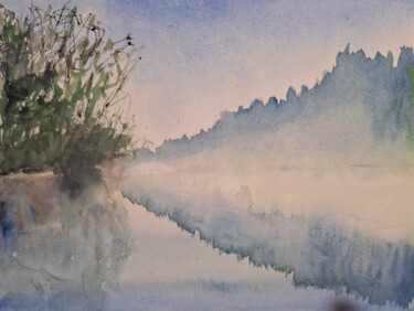Peinture intitulée "Brume sur la rivière" par Pascale Coutoux, Œuvre d'art originale, Aquarelle