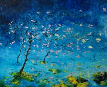 Ζωγραφική με τίτλο "Arbre aux pétales r…" από Maryse Morel, Αυθεντικά έργα τέχνης, Ακρυλικό Τοποθετήθηκε στο Ξύλινο φορείο σ…