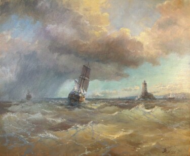 Peinture intitulée "Sea fantasy with a…" par Anatoliy Nozdrin, Œuvre d'art originale, Huile