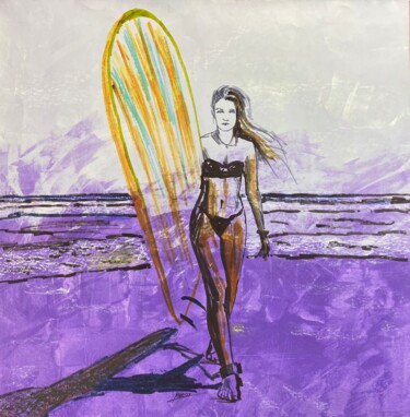 Schilderij getiteld "Girl with a board a…" door Maria Makarova, Origineel Kunstwerk, Acryl