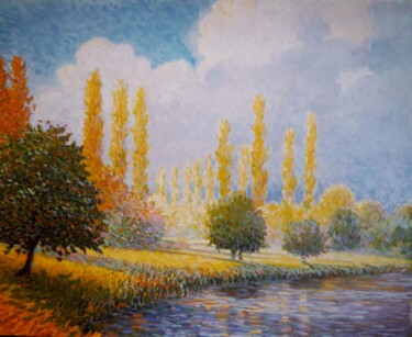 Peinture intitulée "Peupliers au printe…" par Jm Guenard, Œuvre d'art originale, Huile
