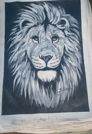 Painting titled "Lion head" by Obed Omwange, Original Artwork, Acrylic
