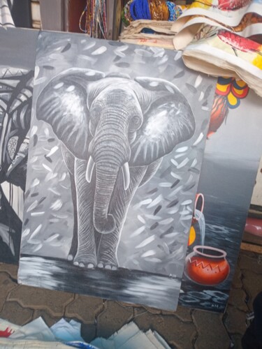 Peinture intitulée "Black andbwhite ele…" par Obed Omwange, Œuvre d'art originale, Acrylique Monté sur Châssis en bois