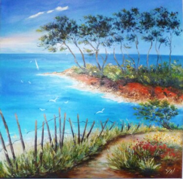 Chemin côtier en pays Varois Peinture intitulée "Chemin côtier en pa…" par Lyn Lenormand, Œuvre d'art originale, Huile