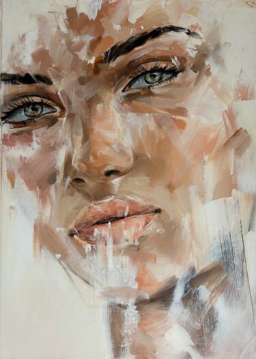 Painting titled "Portrait 1016’" by Ferenc Racz, Original Artwork, Acrylic Mounted on Wood Stretcher frame