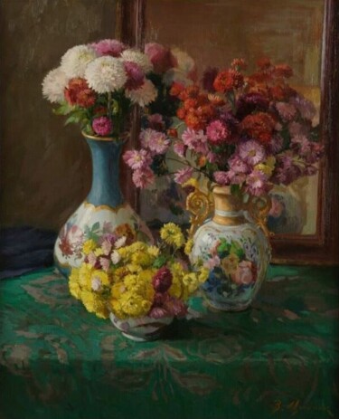 Картина под названием "Autumn flowers" - Виктор Цыганюк, Подлинное произведение искусства, Масло Установлен на Деревянная ра…