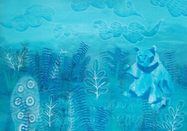 Painting titled "L'ours bleu sur île…" by Rose Marlin, Original Artwork, Acrylic