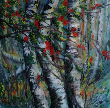 Birch and Viburnum - Art Print from Original Oil Painting Painting titled "Birch and Viburnum…" by Diana Dimova - Traxi, Original Artwork, Oil