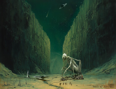 Digital Arts titled "Area 51 v2" by Pointless Pixels, Original Artwork, AI generated image Mounted on Wood Stretcher frame