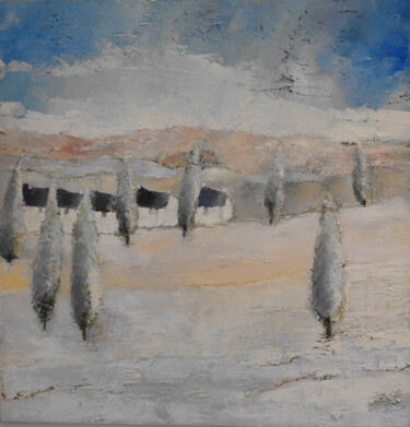 Peinture intitulée "paysage aux peuplie…" par Philippe Burban, Œuvre d'art originale, Huile