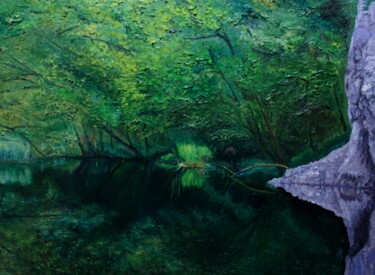Schilderij getiteld "Изумрудная тишь" door Valerii Semenikhin, Origineel Kunstwerk, Olie Gemonteerd op Frame voor houten bra…