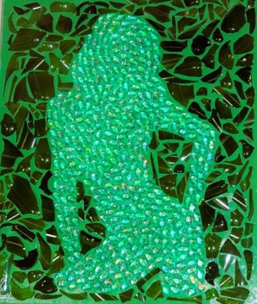 拼贴 标题为“Femme sous verre Ve…” 由Gerald Groshens, 原创艺术品, 油 安装在木板上